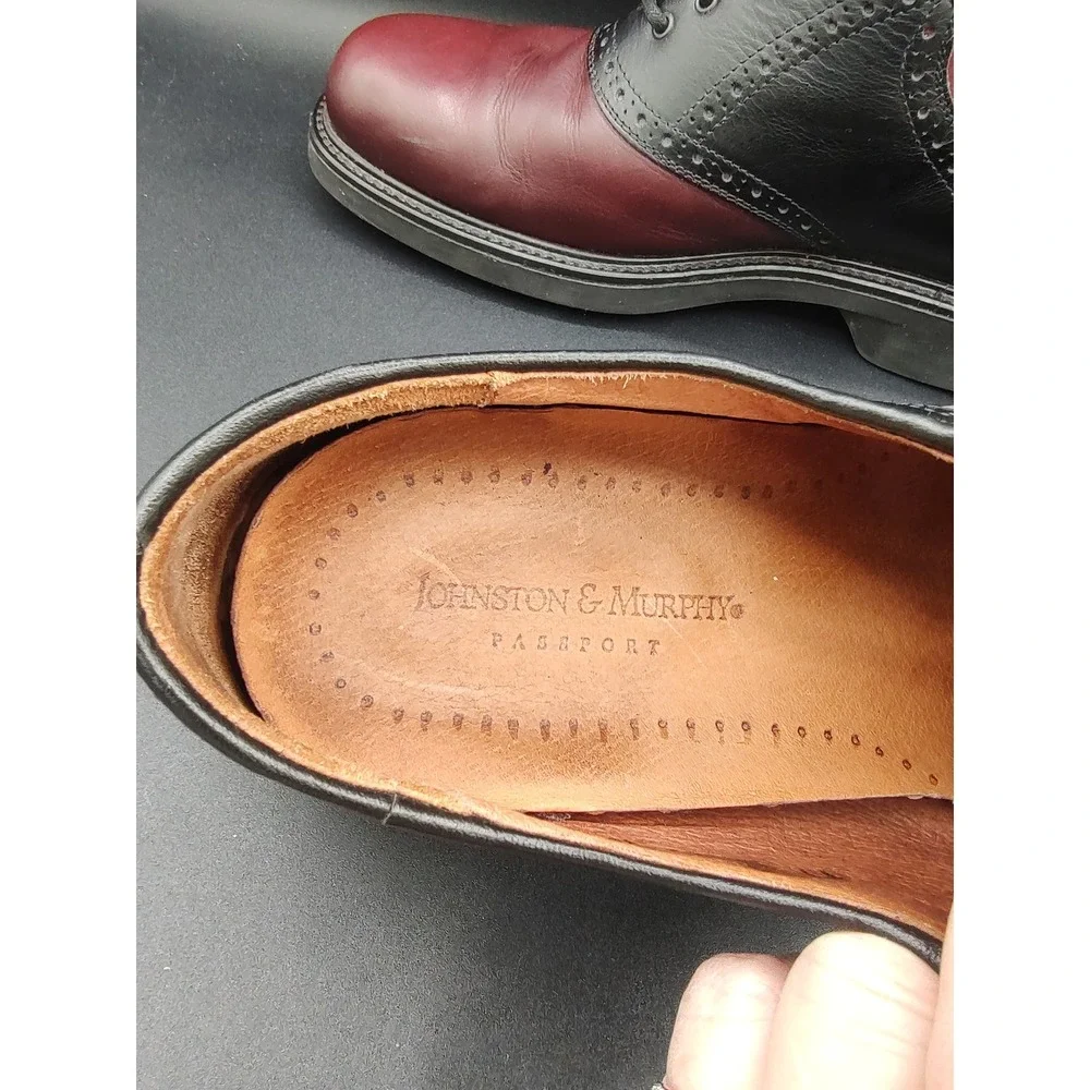 Johnston & Murphy Passport Mens 11 M Burgundy Black Leather Saddle Shoes 20-2801